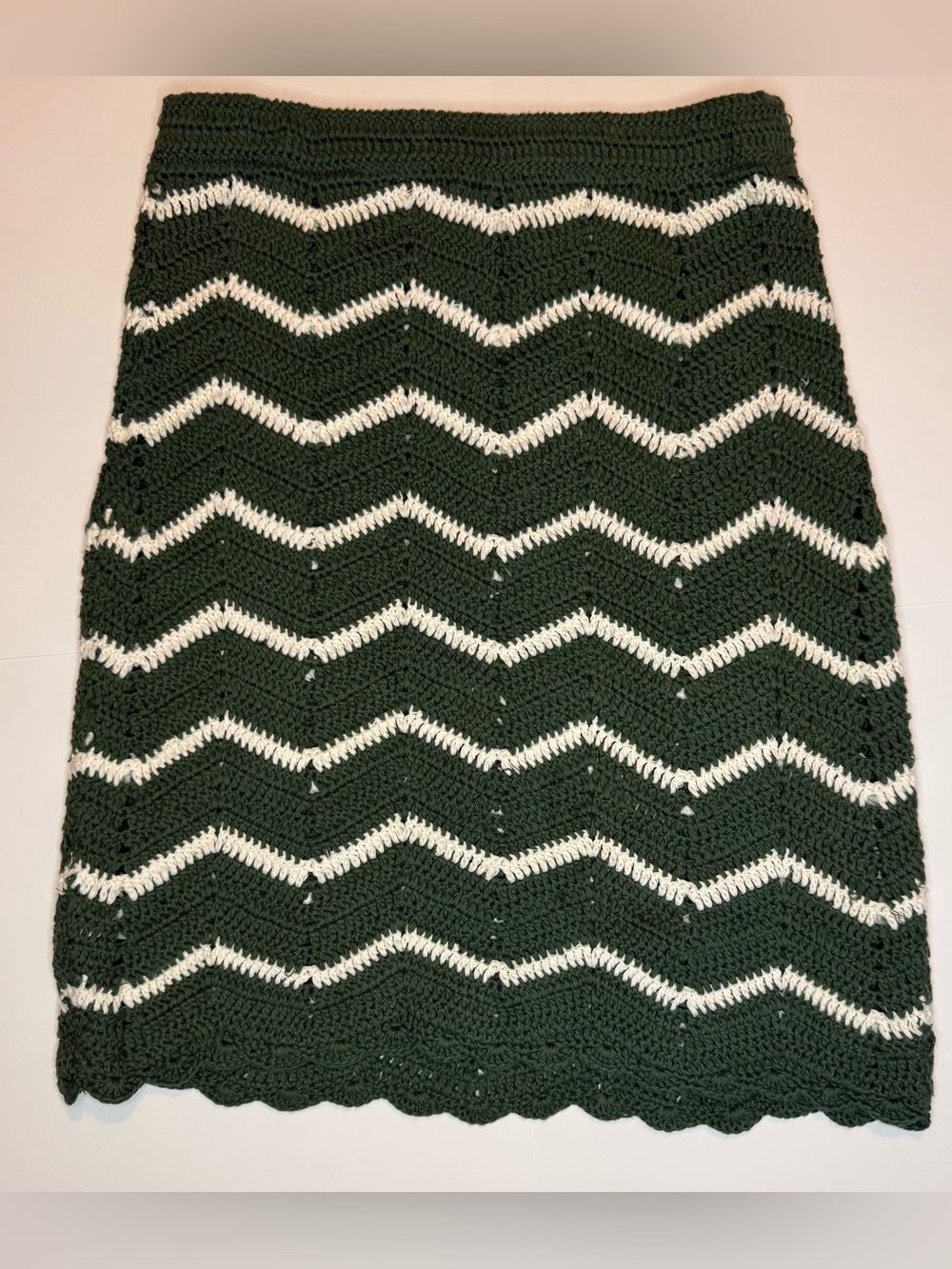 Chevron Crochet Midi Skirt - Dark Green and White